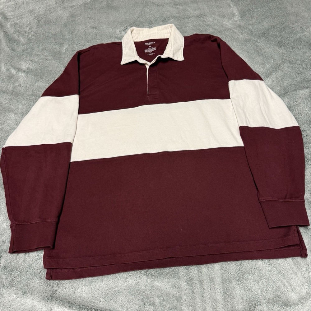 Arizona Rugby Shirt Mens XL Burgundy White Colorblock Long Sleeve Polo Shirt